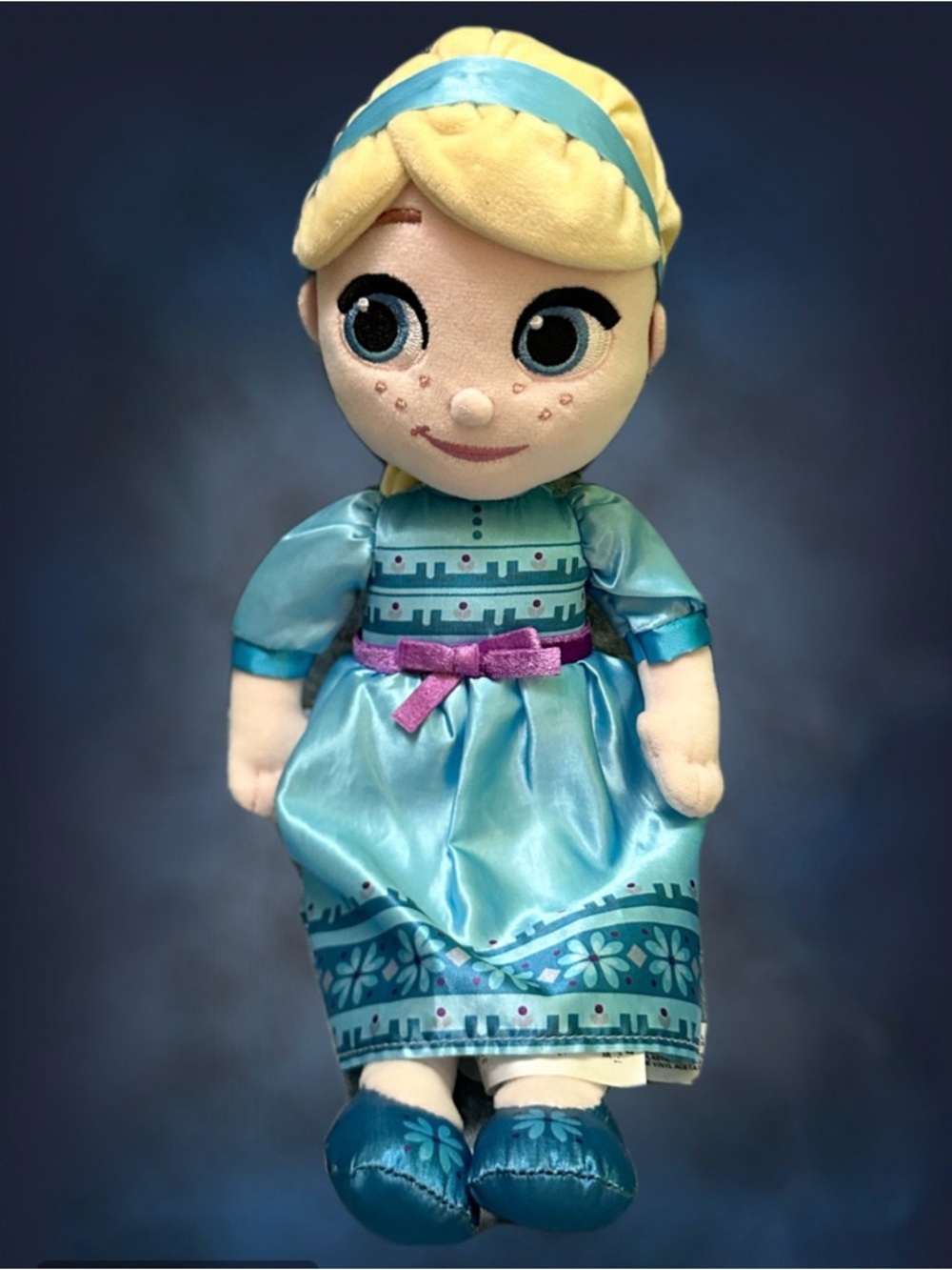 Disney Animators Elsa  Satin Princess Plush Doll with Blonde Hair and Purple Bow